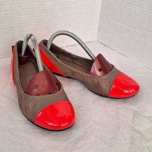 UN United Nude Perforated Cap Toe Leather Flats with Neon Orange 6.5